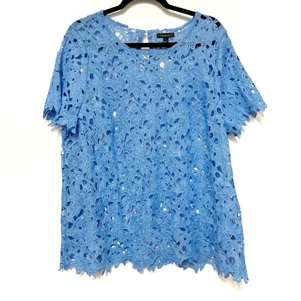 NWT Lane Bryant Lace Short-Sleeve Blouse - Plus Size Floral Sheer Top